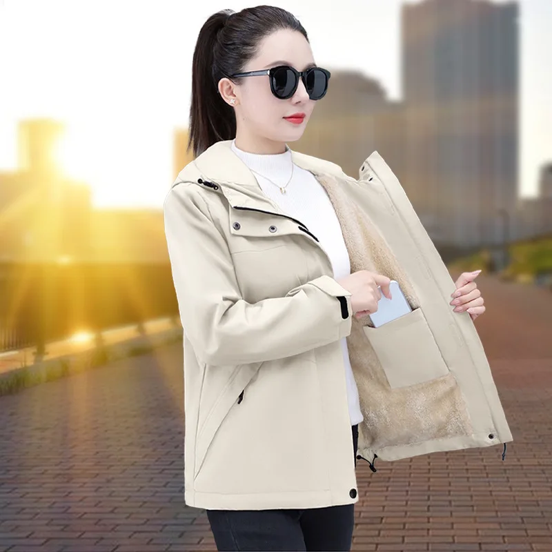 

Fleece Thicke Trench Coat Women Outerwear 2025 New Autumn Winter Hooded Short Outdoor Jackets Female Basic Coat Gabardina Mujer