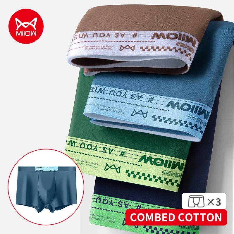 

MiiOW 3Pcs Softness Cotton Men Underwear Set Antibacterial Men's Panties Autumn Winter Mens Trunks Man Boxers Briefs Underpants