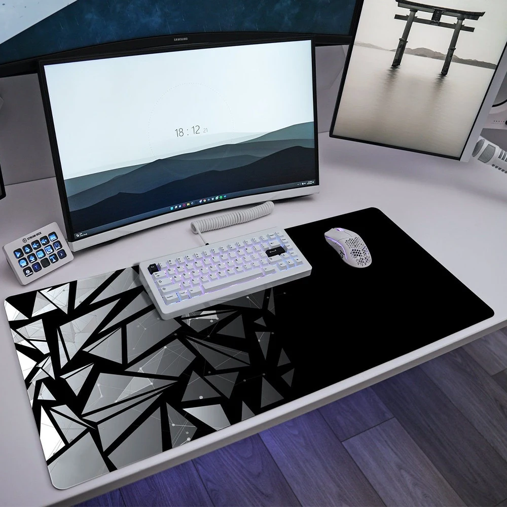 

Black White Mouse Pad Laptop Gamer Desk Mat | 900x400/800x300 | Stitched Edges Nonslip Rubber Base Speed and Control Gaming Pc