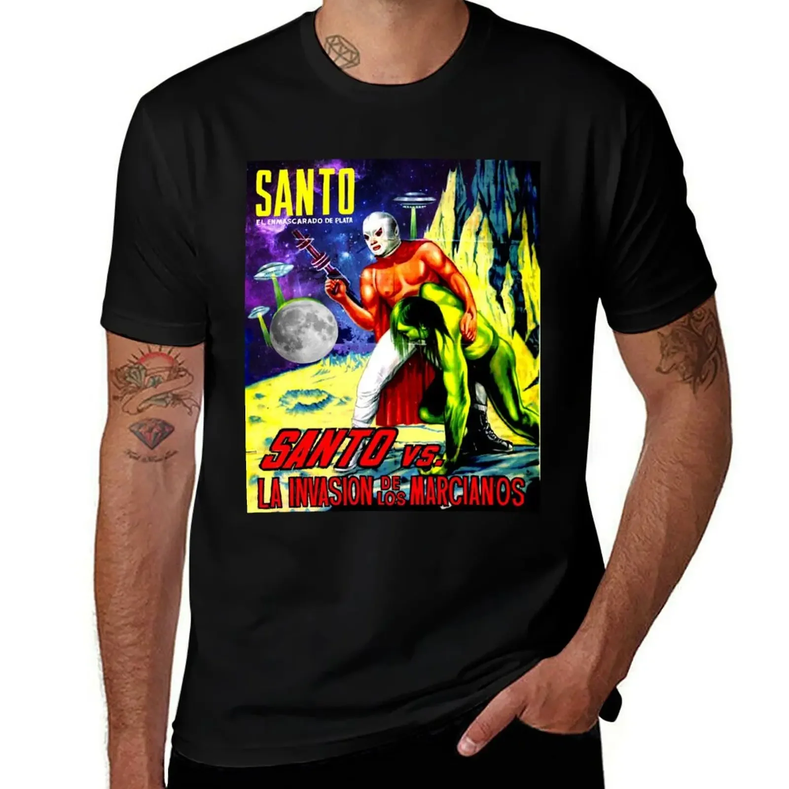 

El Santo Vs. Los Marcianos T-Shirt graphics anime clothes luxury designer t shirt men 100℅ cotton