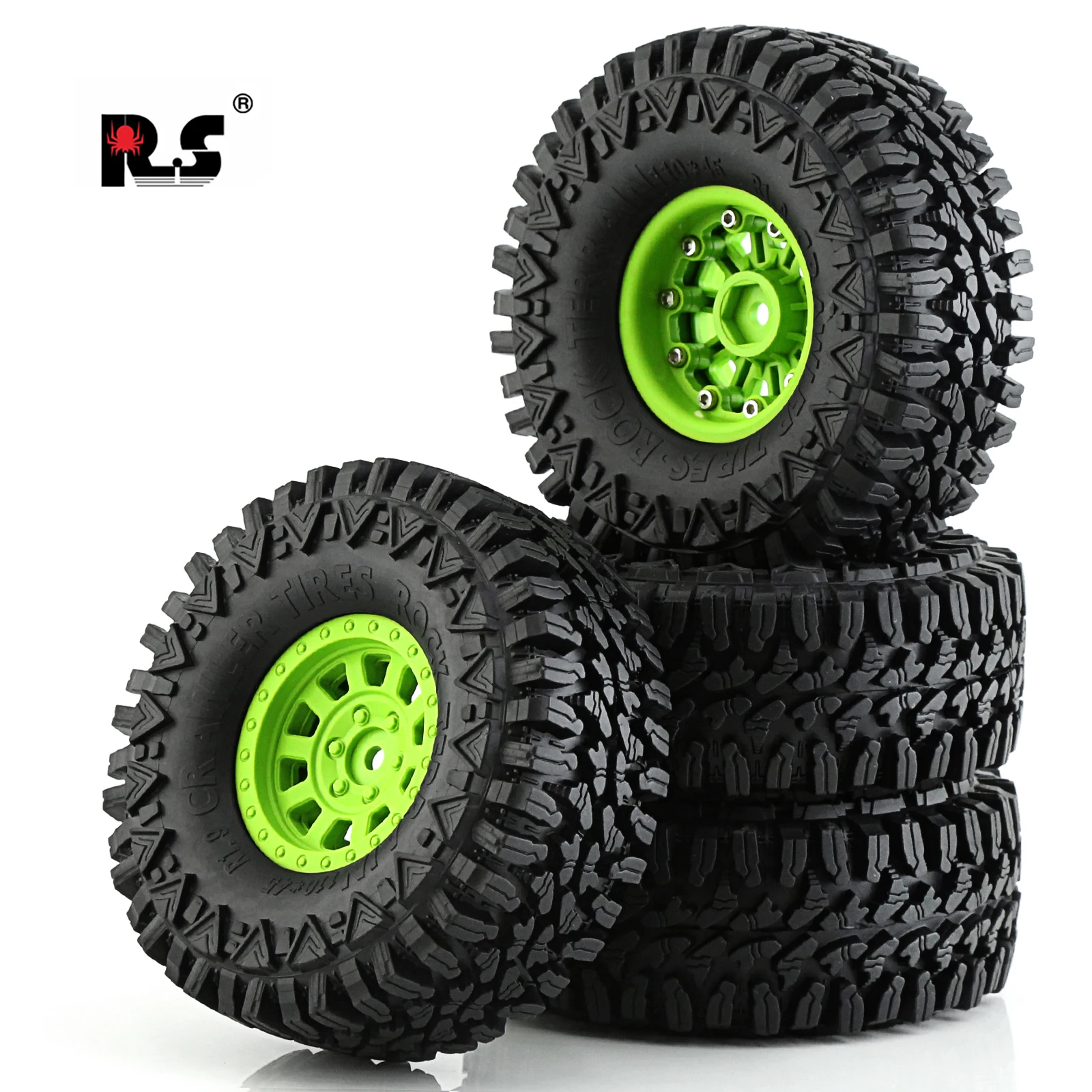 RS RC  1.9 Beadlock Wheel Plastic green Rims Tires Set for 1/10 RC Crawler Car Traxxas TRX4 Axial SCX10 90046 90047 MST HSP Red