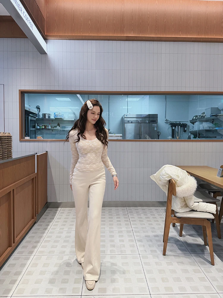 

irleydogg Slim Fit Base irt Women's Inner Wear Floral Sexy Ele Sle Long Sve round Ne Polyester Fiber