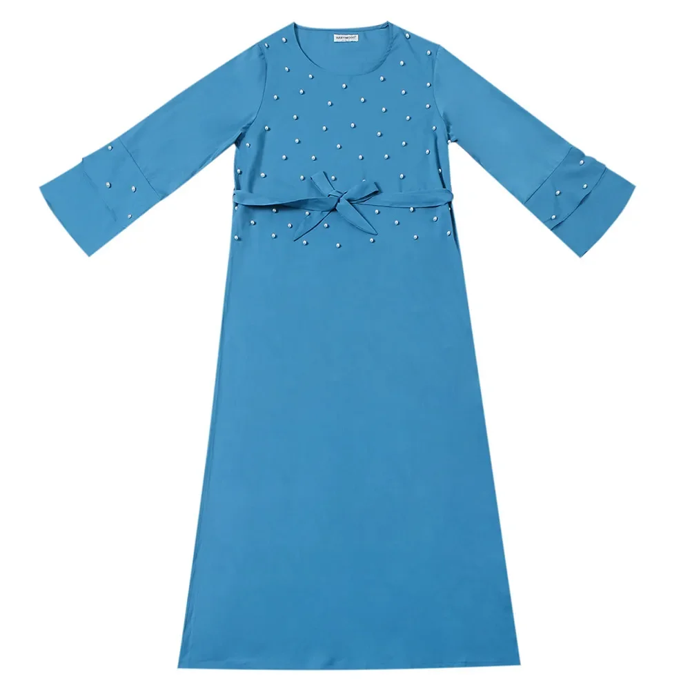 

Мусульманские женщины с жемчужными бусинами Абая Дубай Кафтан Турция Халат Исламская одежда Femme Musulman Vestidos Арабский кафтан Кафтан Макси Платье