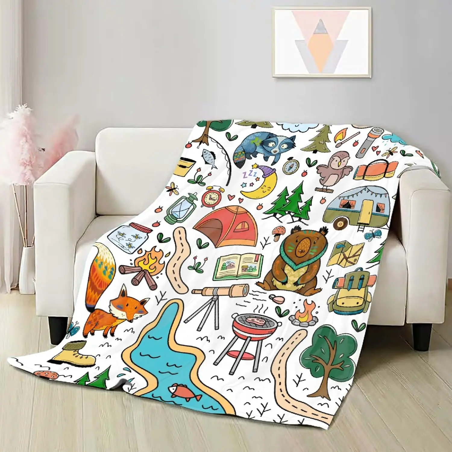 Blanket Gifts for Men Women,Soft Camping Throw,Cute Plush Flannel Camping Quilts Decorations for Bedroom Sofa Bed Outdoor Travel