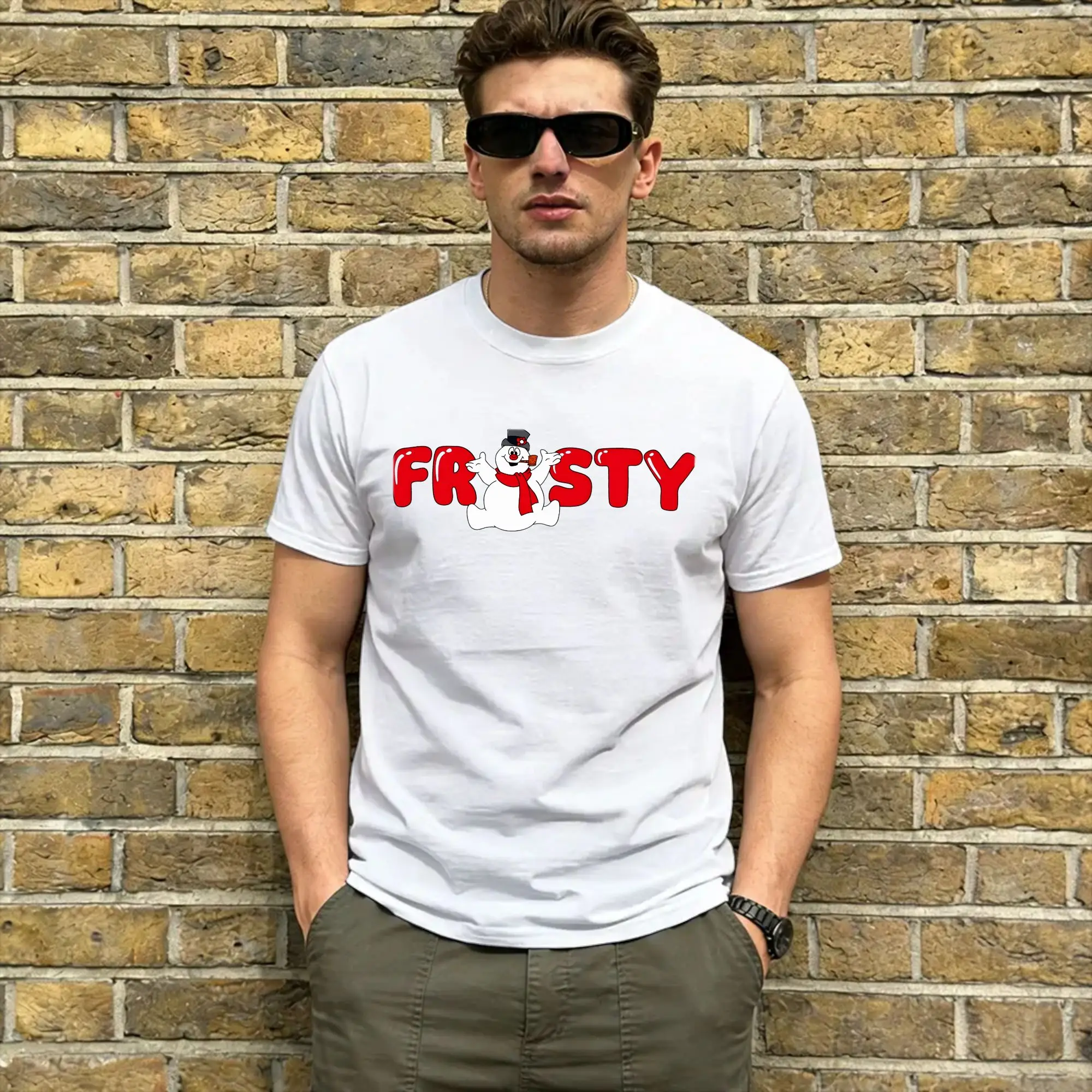 Novelty Snowman Frostys T-Shirts for Men Crew Neck Cotton T Shirt Merry Christmas Short Sleeve Tee Shirt Plus Size Tops