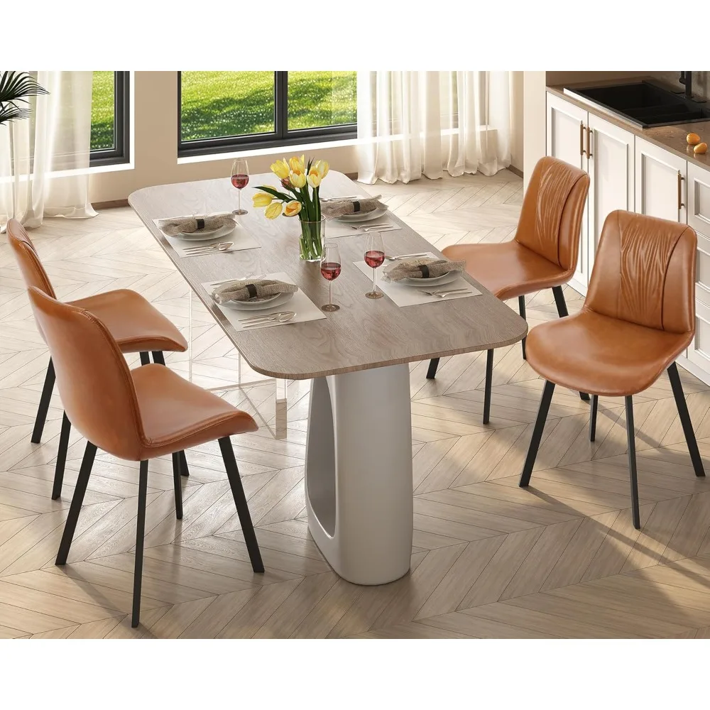Upholstered Dining Chairs Set of 4, Modern Kitchen & Dining Room Chairs, Faux Leather, Sturdy Metal Legs, for Living Room