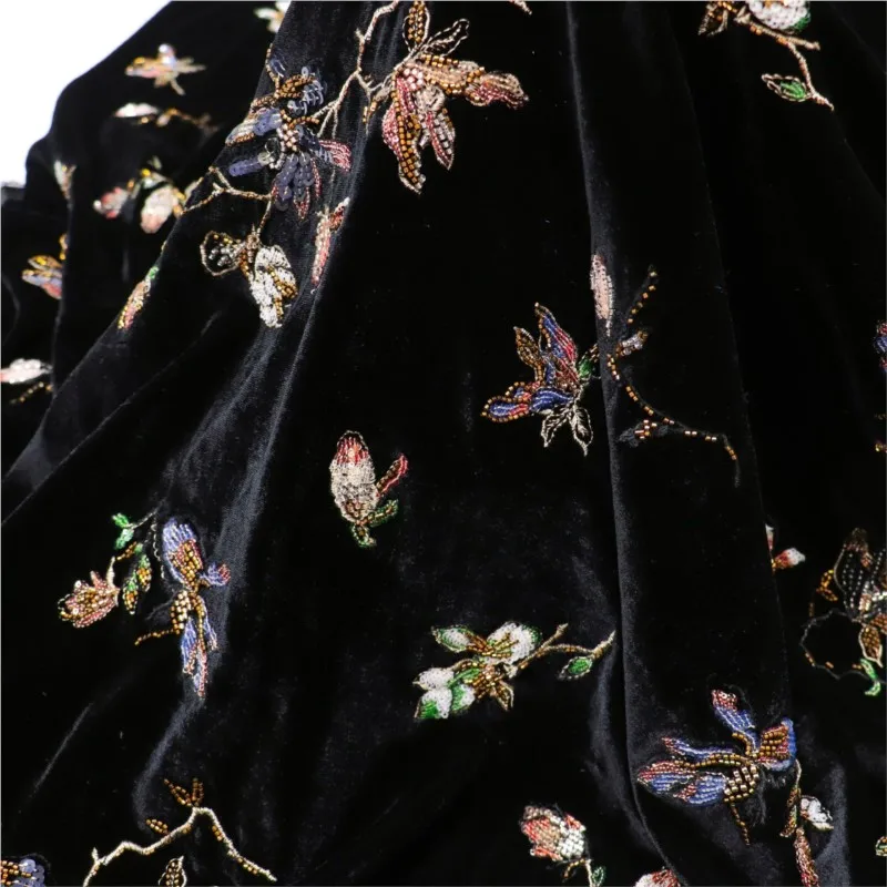 

Three-dimensional floral brocade velvet bead embroidery fabric sequined wedding dress evening women's