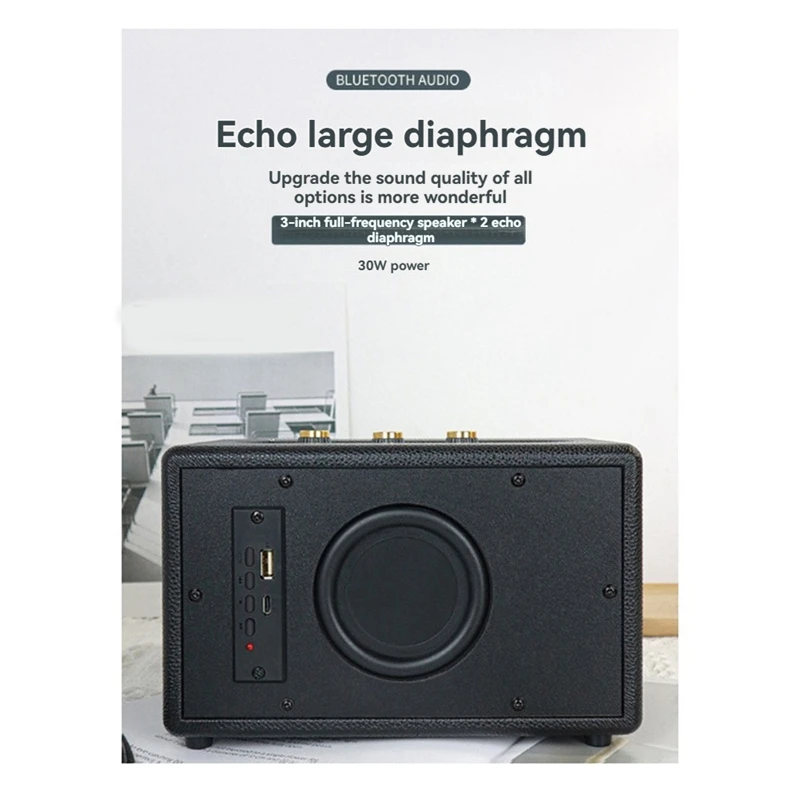 ABSQ-Professionelle tragbare drahtlose Vintage Bluetooth-Lautsprecher USB-Kartenleser Holz PU Outdoor Home Music Player