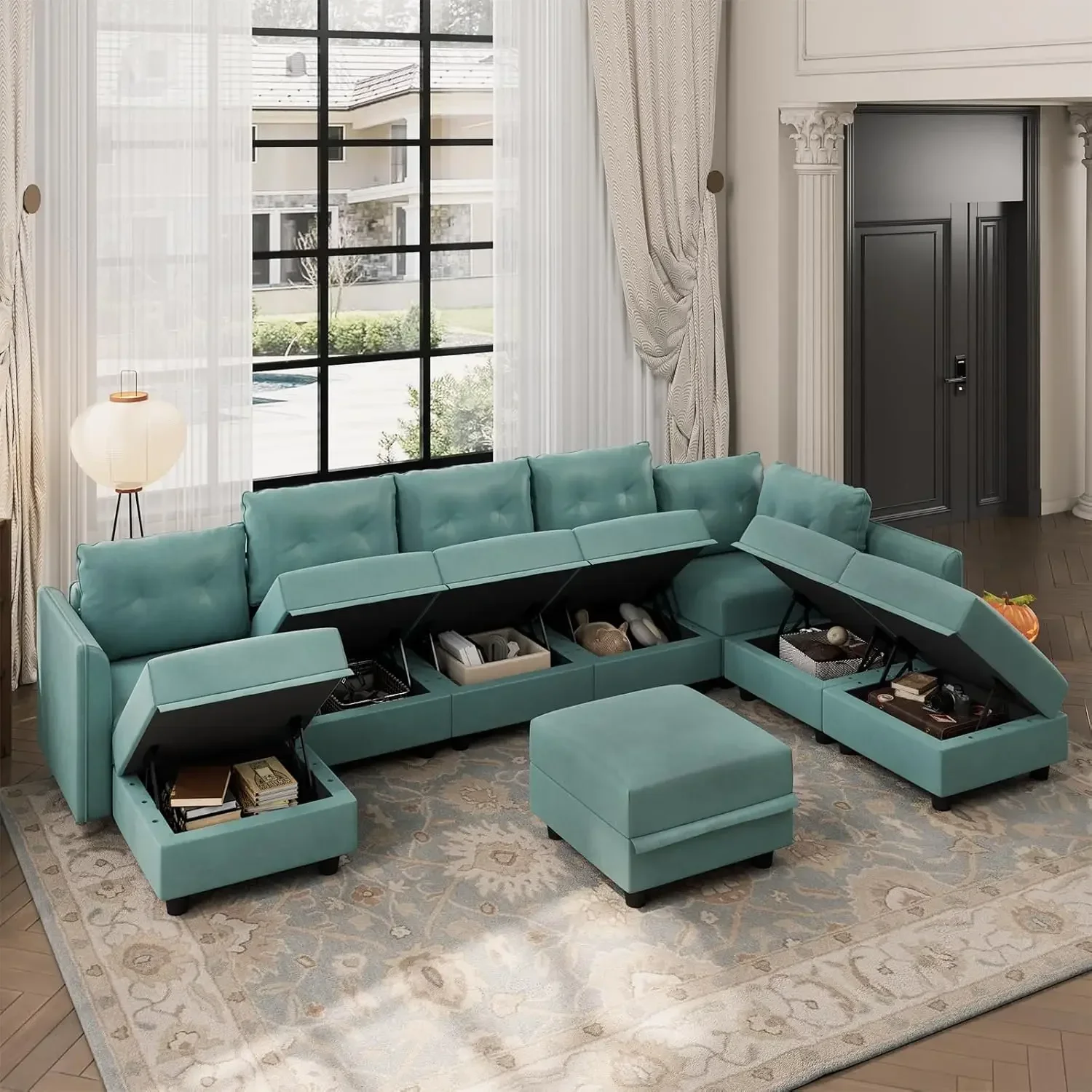 Modular Sectioanl Sofa Faux Leather Fabricr Couch with Storage Convertible U Shape Sectional with Ottoman Reversible