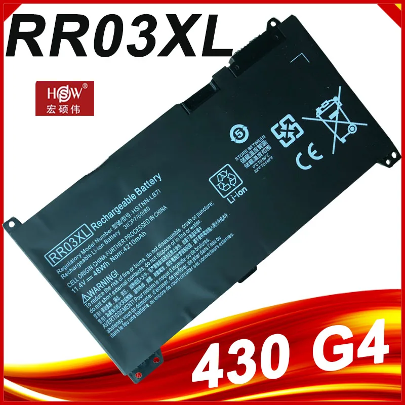 RR03XL 11.4V 48Wh Laptop Battery For HP ProBook 430 440 450 455 470 G4 G5 Series Notebook 851610-850 851477-541