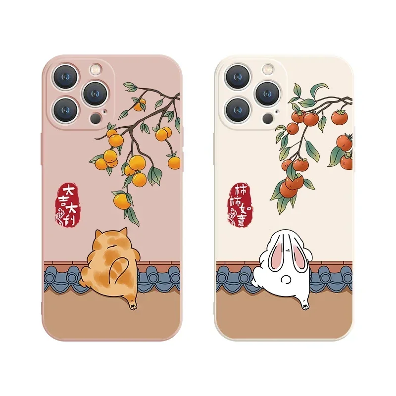 Funny Cute Cat Rabbit Paired Couple Phone Case For iPhone 16 15 14 13 12 11 Pro Max 13 Mini SE 7 8 14 Plus Catoon Fundas Covers