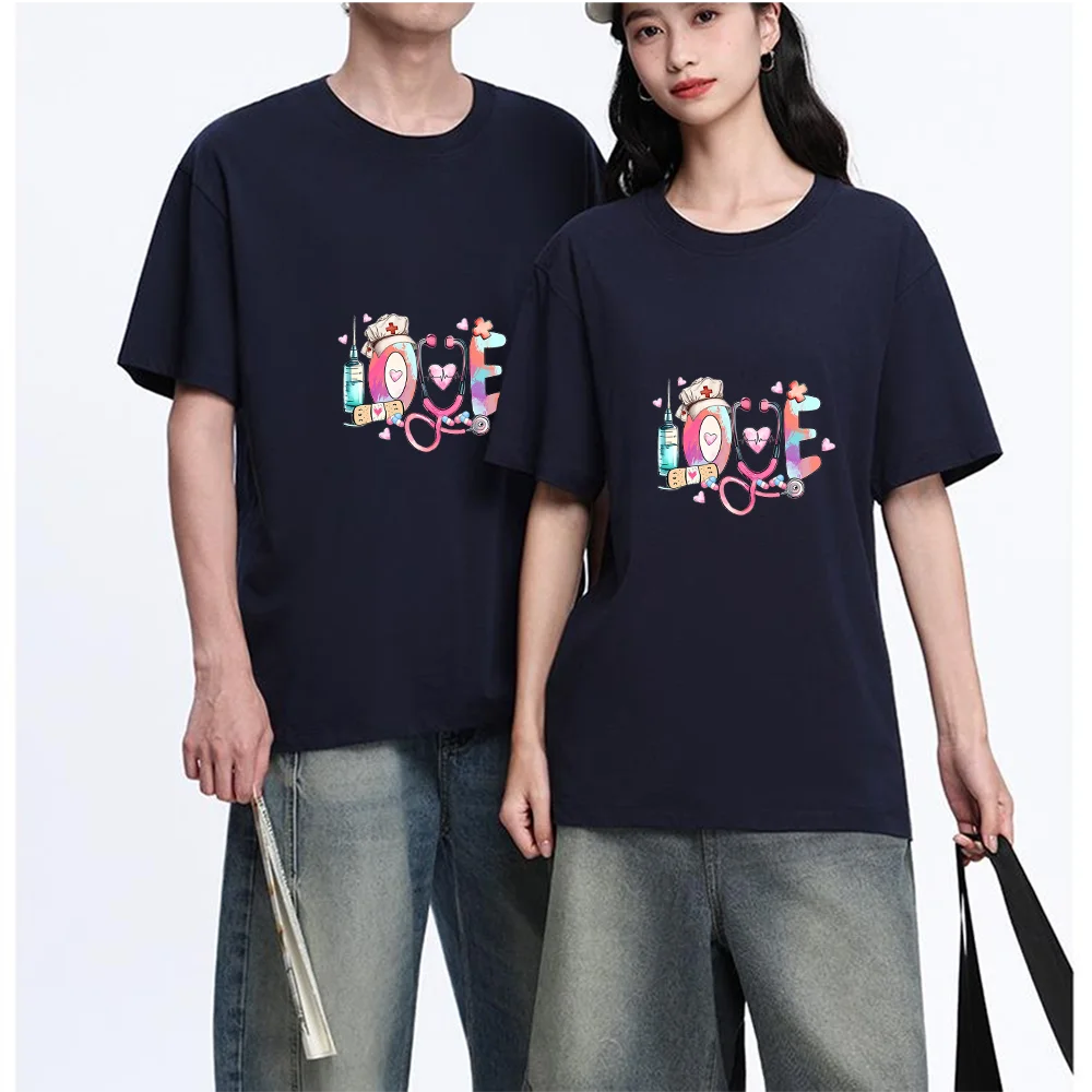 Love Nurse Heart Stethoscope Printed T Shirt Breathable Fabric S-XXL Personalized Custom Casual Short Sleeve Tee Aesthetic Graph
