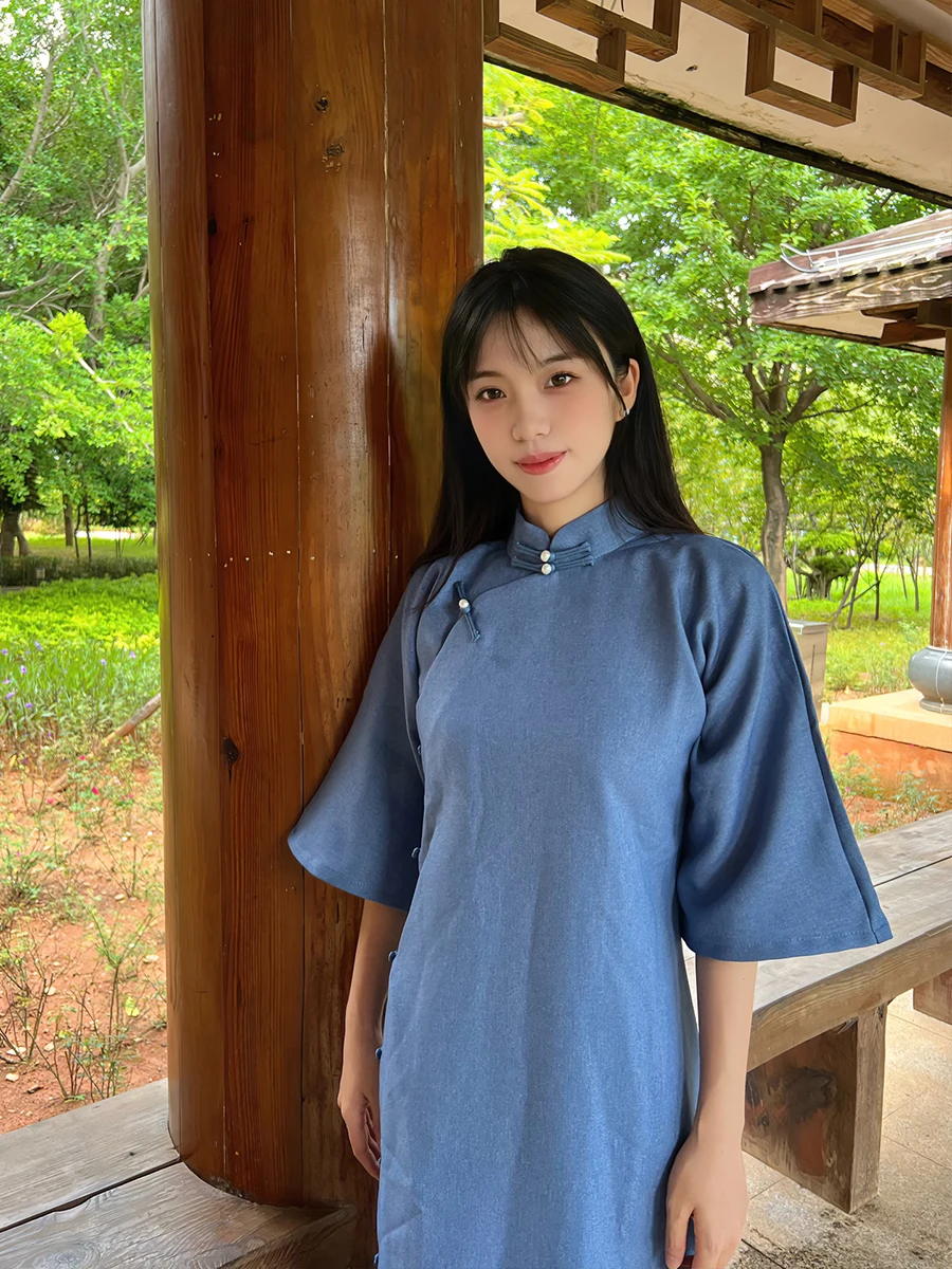 

Традиционный синий цельный костюм для повседневной носки, винтажный, молодежный, длинный, дышащий