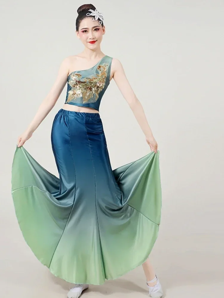 Dai kostium taneczny tradycyjny ludowy chiński paw występ na scenie Hmong rybi ogon trykot dziewczyna strój taneczny strój festiwalowy