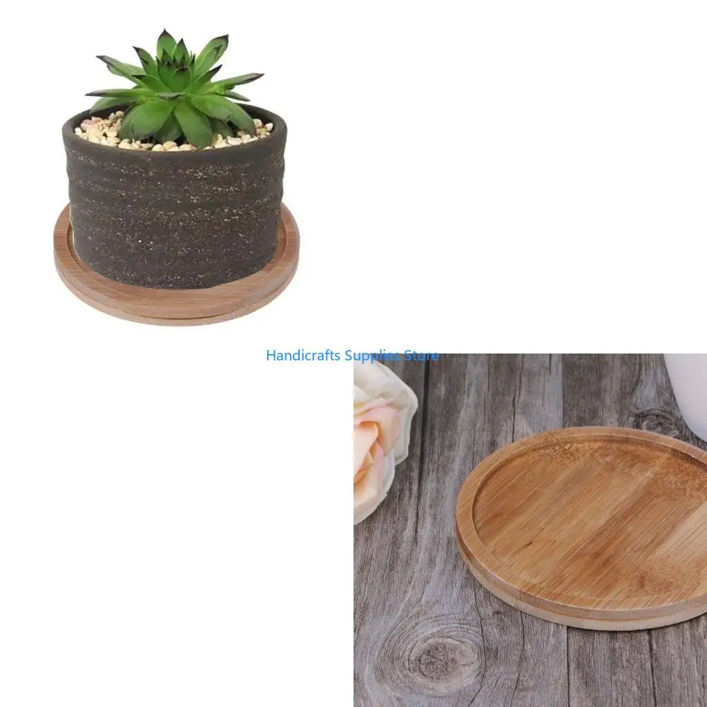 R1WA Round Bamboo Saucer Plant Tray Mini Plant Flower Pot Stand Favor