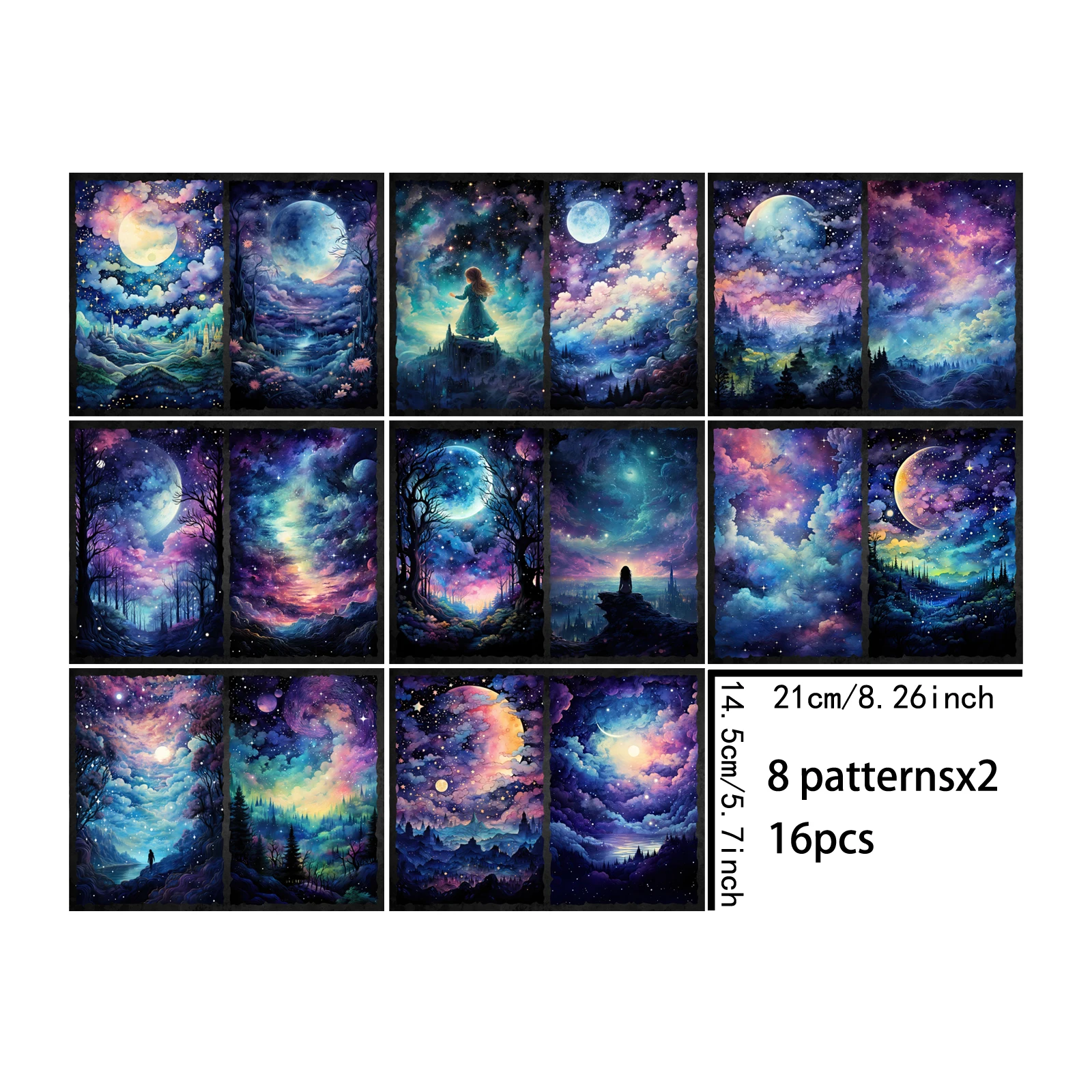 16 Sheets A5 Size Enchanted Starry Sky Forest Background Vintage Grunge Journal Planning Scrapbooking
