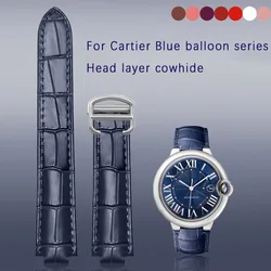 Deep blue Genuine Leather Watchband for Cartier Blue Balloon Convex mouth Belt Women's Strap 14 16 18 20mm Watch Accessories