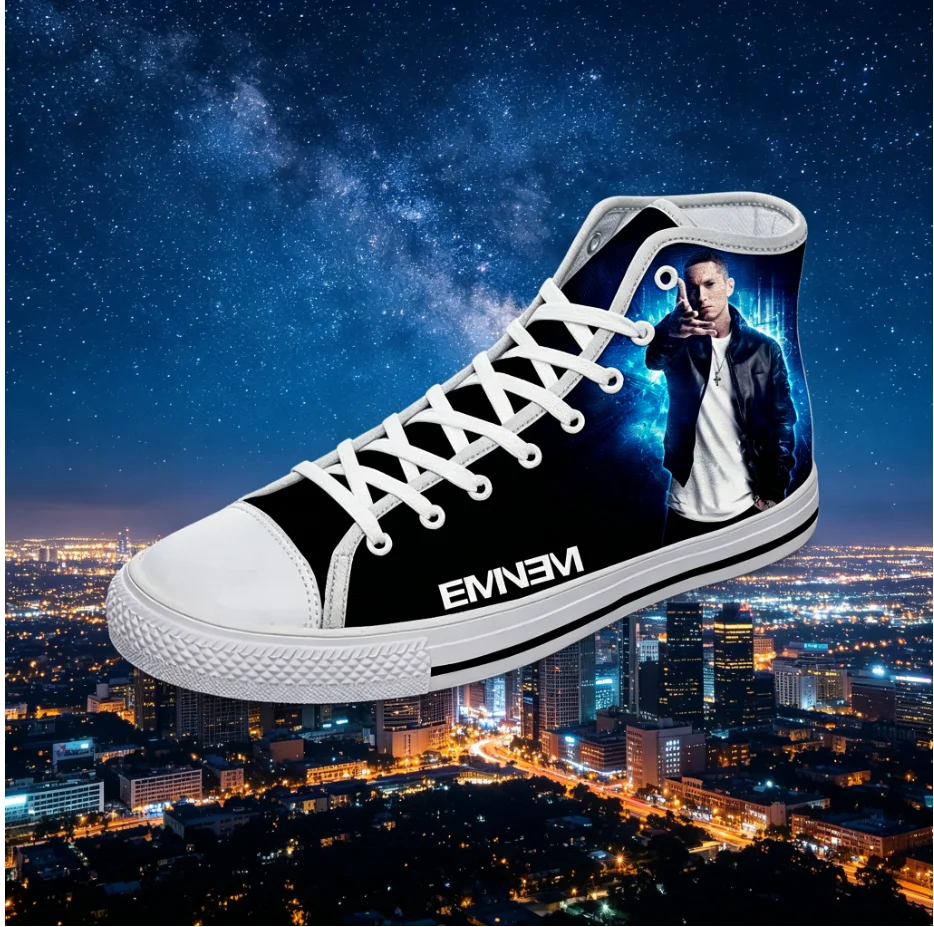 

Eminem Rap Singer Custom High Top Casual Shoes Breathable Mesh Upper Lightweight Unisex Indoor Outdoor Shoes