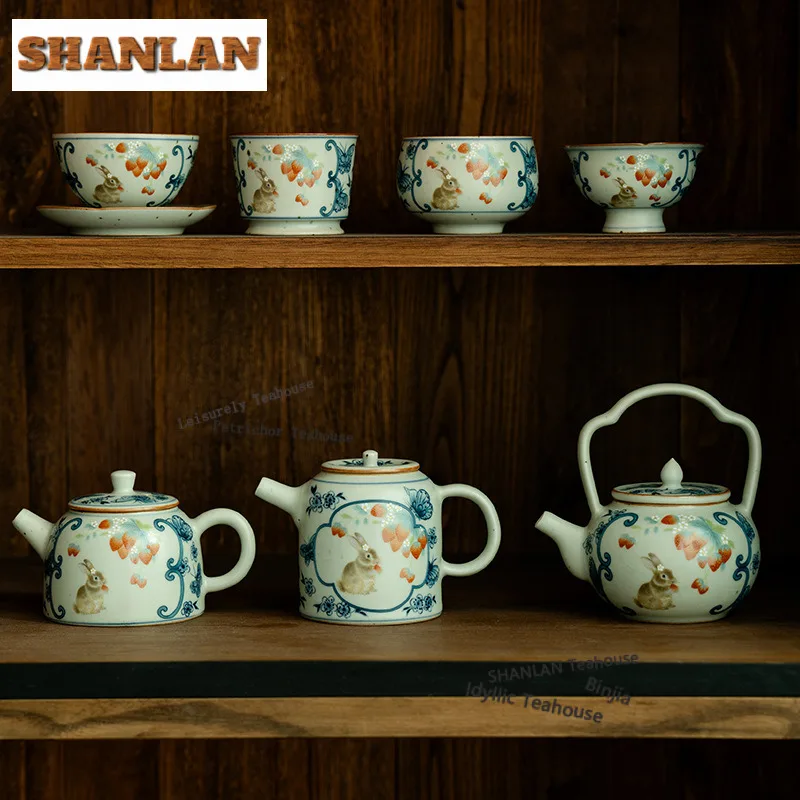 150ml Blue And White Ru Kiln Butterfly Teapot Ancient Tea Infuser Pot Household Tea Maker Kettle With Strainer Cafes Teaset Gift