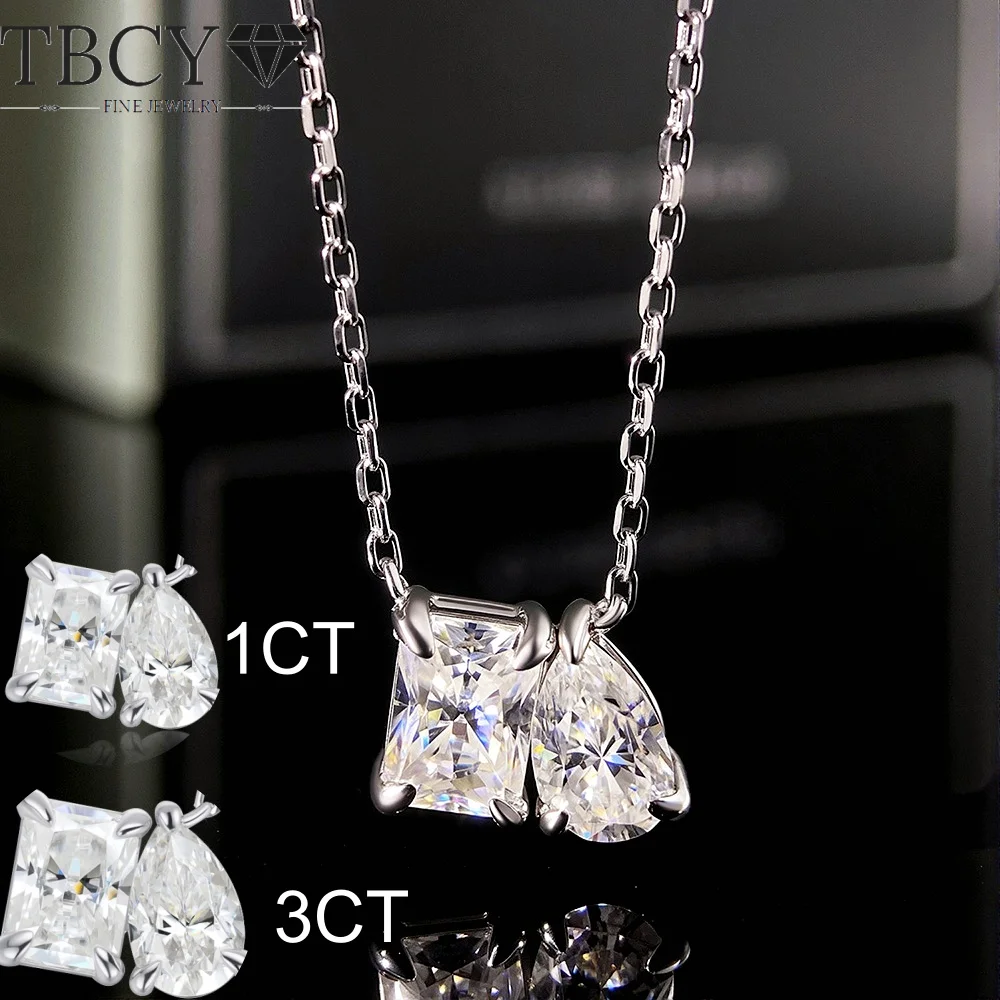 

TBCYD Certified 2 Stones Pear Cut 1/3CT Moissanite Lab Diamond Pendant Necklace Pure S925 Silver Fine Jewelry Gift for Her