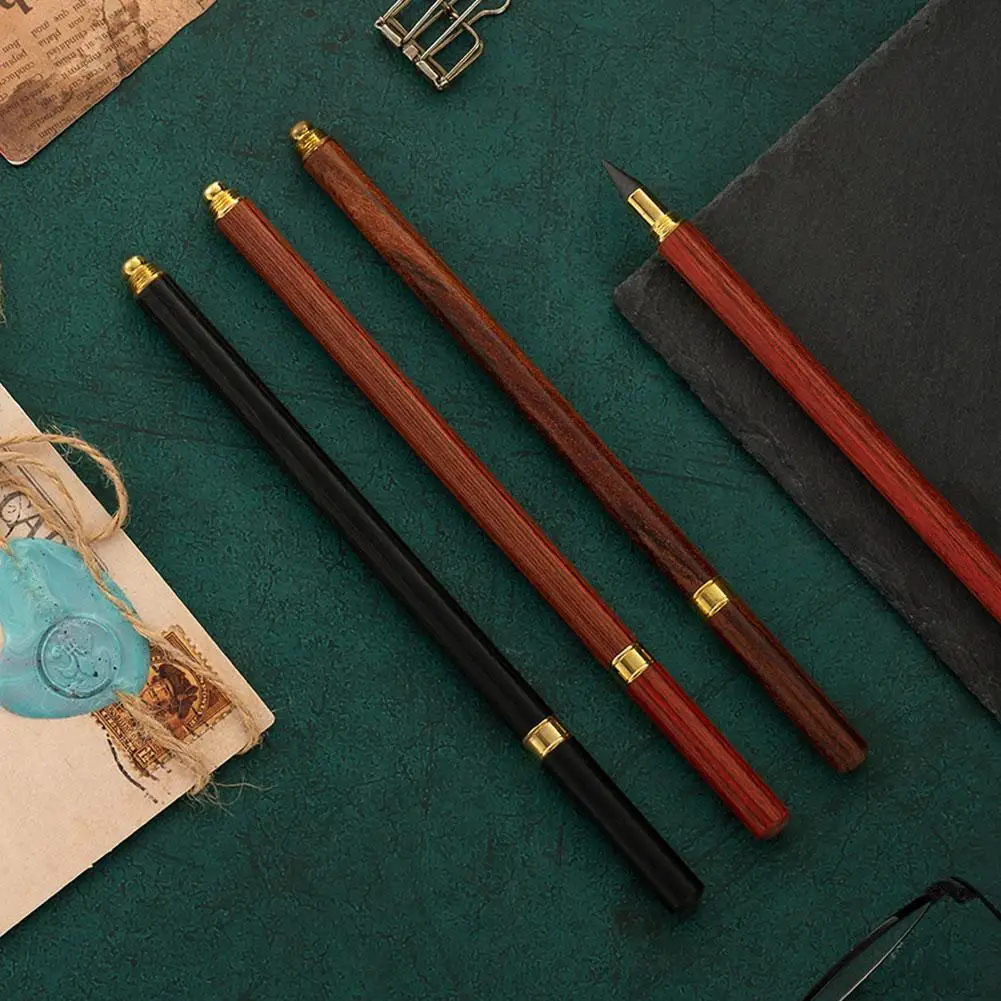 Retro Brass Wooden Eternal Pencil Unlimited HB Writing Business Replaceable Tip Everlasting Supplies Pencil Stationery Offi S4J7