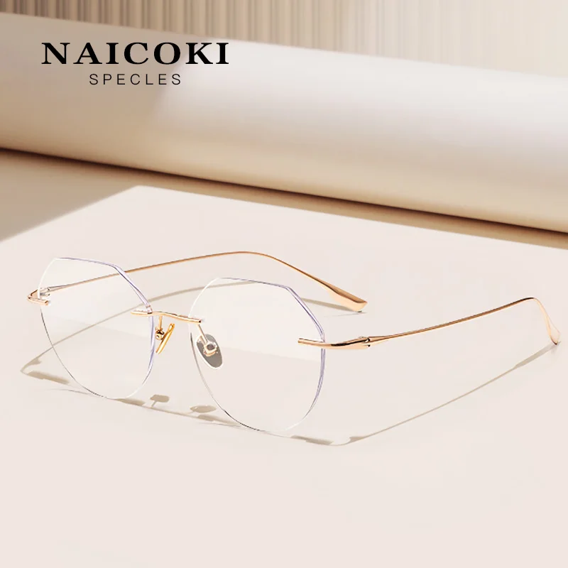 

NAICOKI Rimless Glasses For Women Frame Fashion Memory Titanium Eyeglasses New Ultra Light UV400 Brand Designer Spectacles J1136