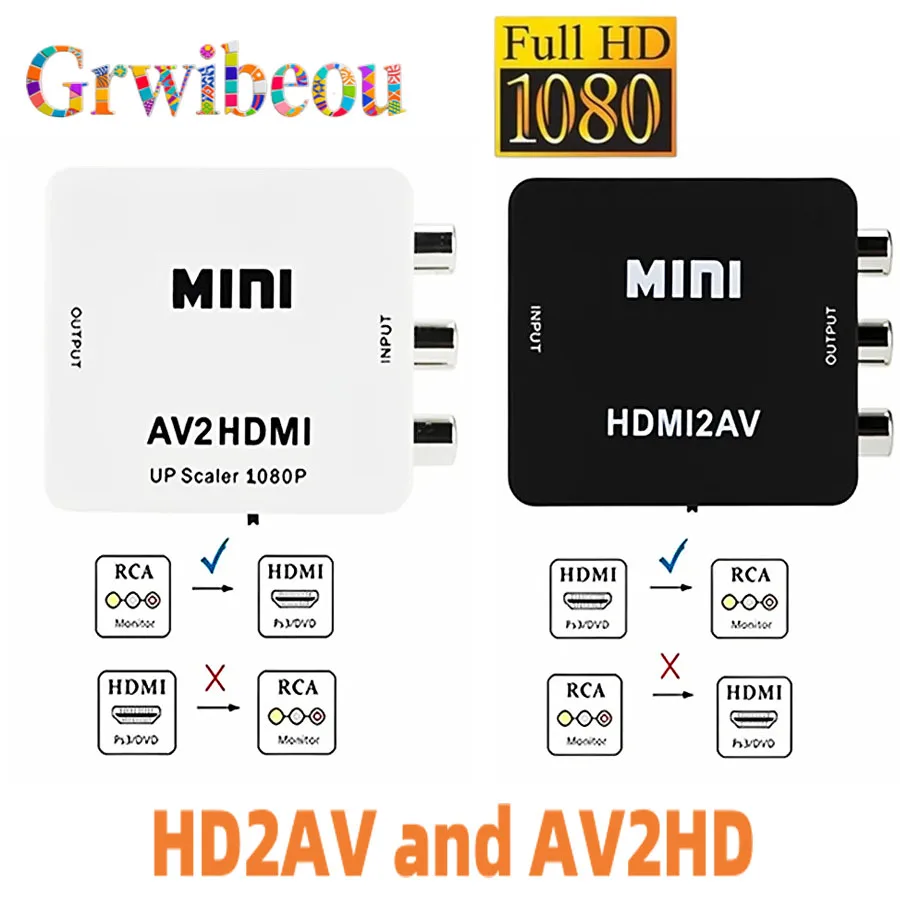 Nuevo Adaptador de escalador AV compatible con HDMI de 1080P, convertidor de vídeo compuesto RCA a HDMI CVSB L/R, caja convertidora de escalador de vídeo