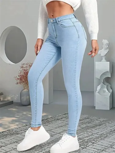 Imagen 2 del producto Pantalones vaqueros ajustados elásticos para mujer, pantalones vaqueros ajustados para mujer, mallas para niñas, pantalones vaqueros de pierna recta, pantalones largos sexis azules, grises y negros