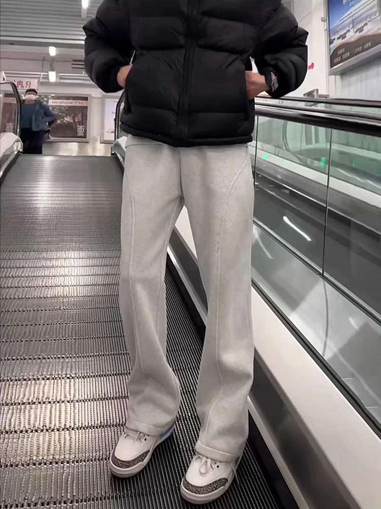 

Cleanfit American Style Men's Straight Leg Pants White Flower Grey Color Spring Autumn Casual Trousers Loose Fit Youth Fashion