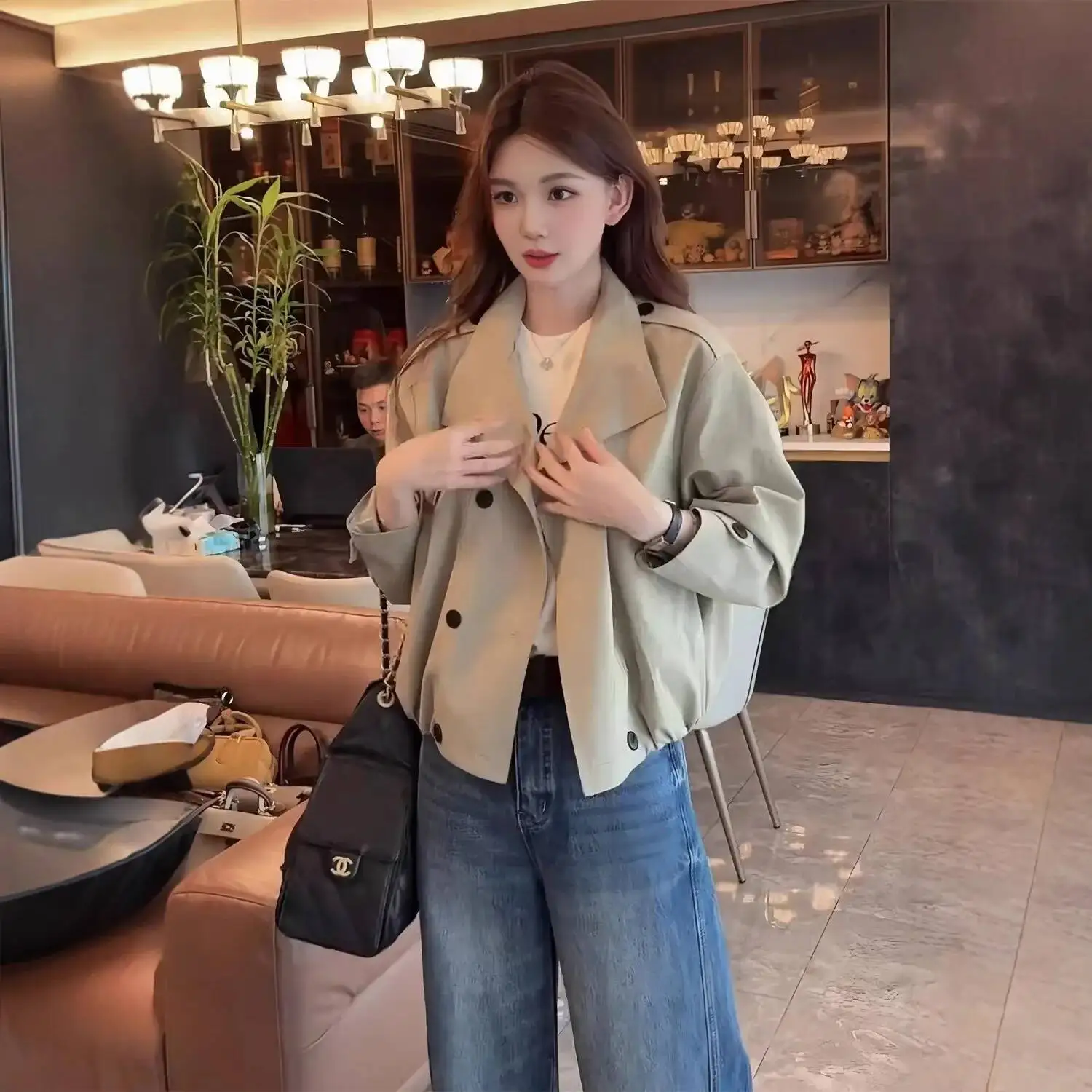 Casual British Short Double-Breasted Coat Women's Loose Fit Shirt Collar Outerwear Autumn New Arrival Fashion Lady Style