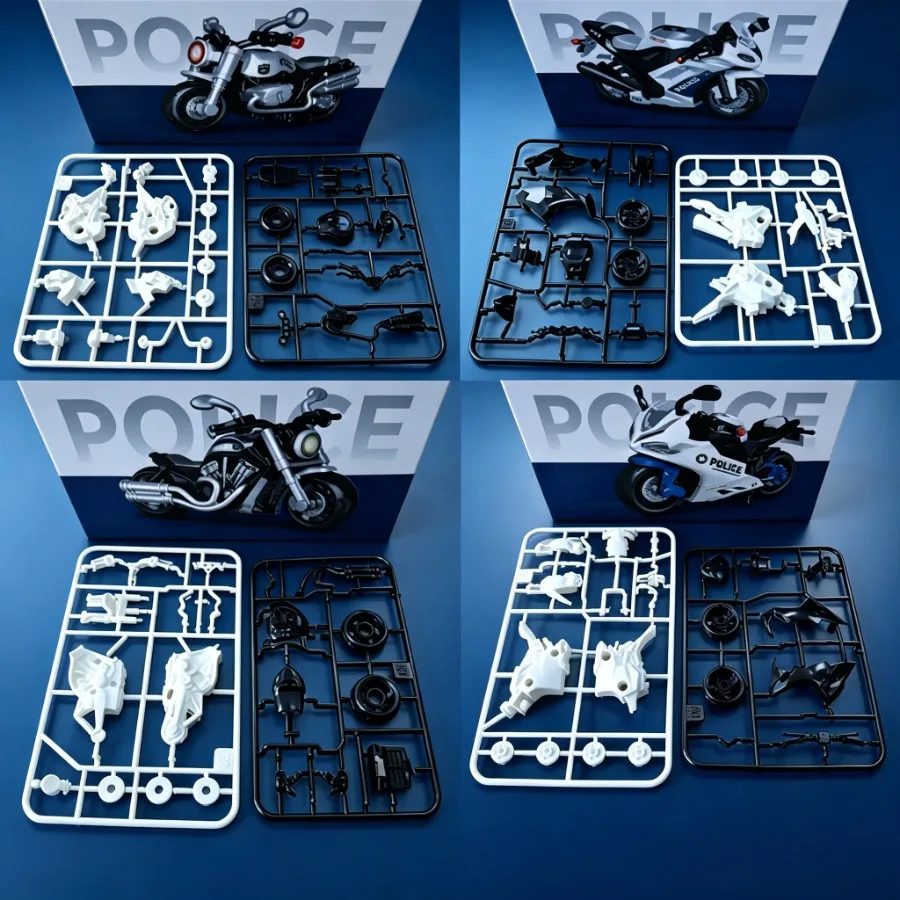 4/16pcs DIY Police Motorcycle Model Kit, Detailed Retro Police Bike, Desktop Collectible Decor, Model Gift for Collectors