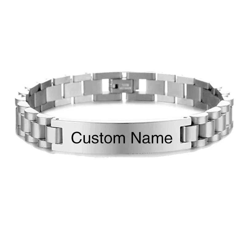 Personalisierte Gravierbare Edelstahl-ID-Armbänder für Männer Individuell Gravierbare Namensschild-Identitäts-ID-Armbänder für Ihn 19-21CM – Detail 9