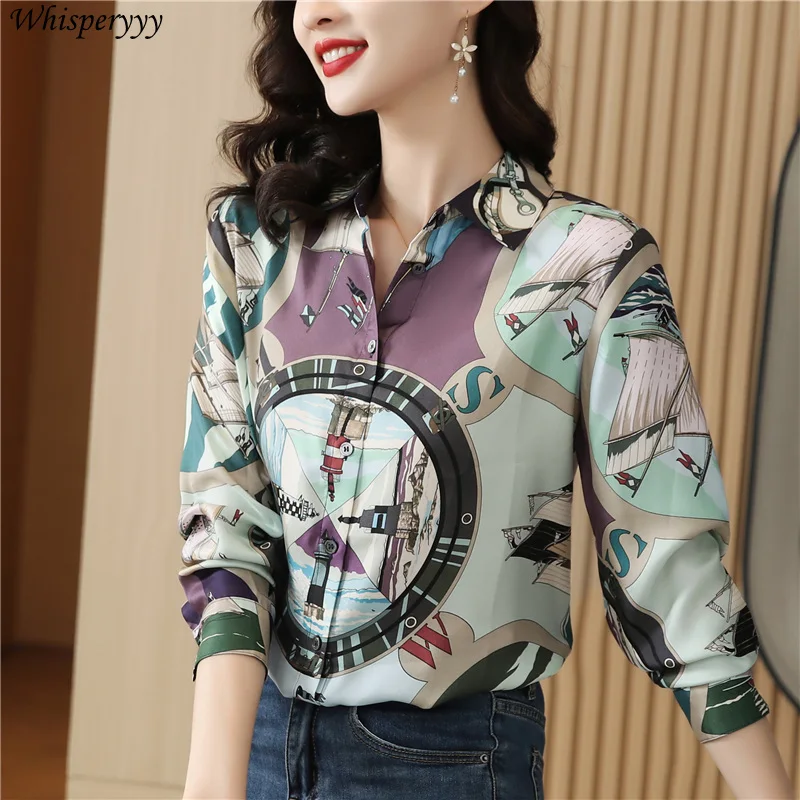 Printed Long Sleeve Blouse for Women Fashion Lapel Chemise Femme Vintage Single-breasted Tops Spring Autumn Casual Blusas Mujer