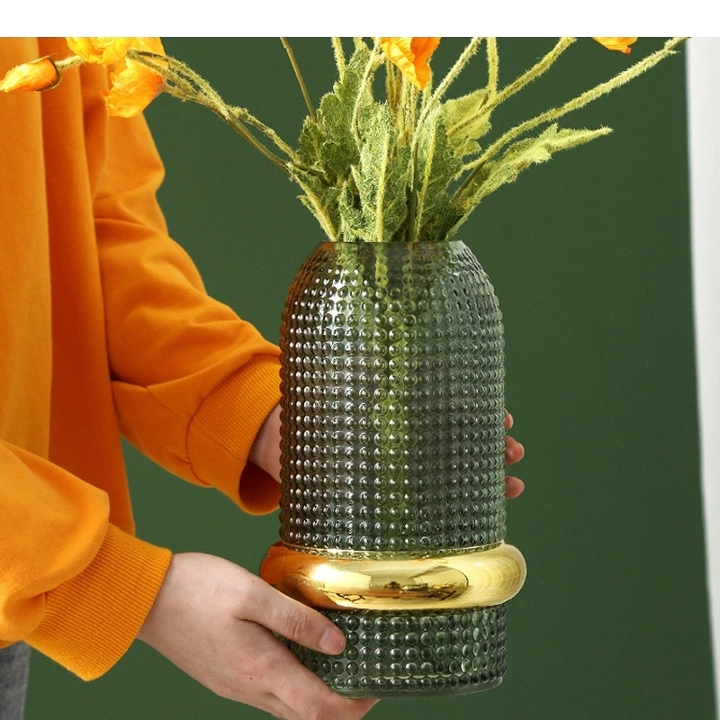 Golden Waist Glass Vase Lily Rose Flower Arrangement Home Living Room Crafts Decoration Vases