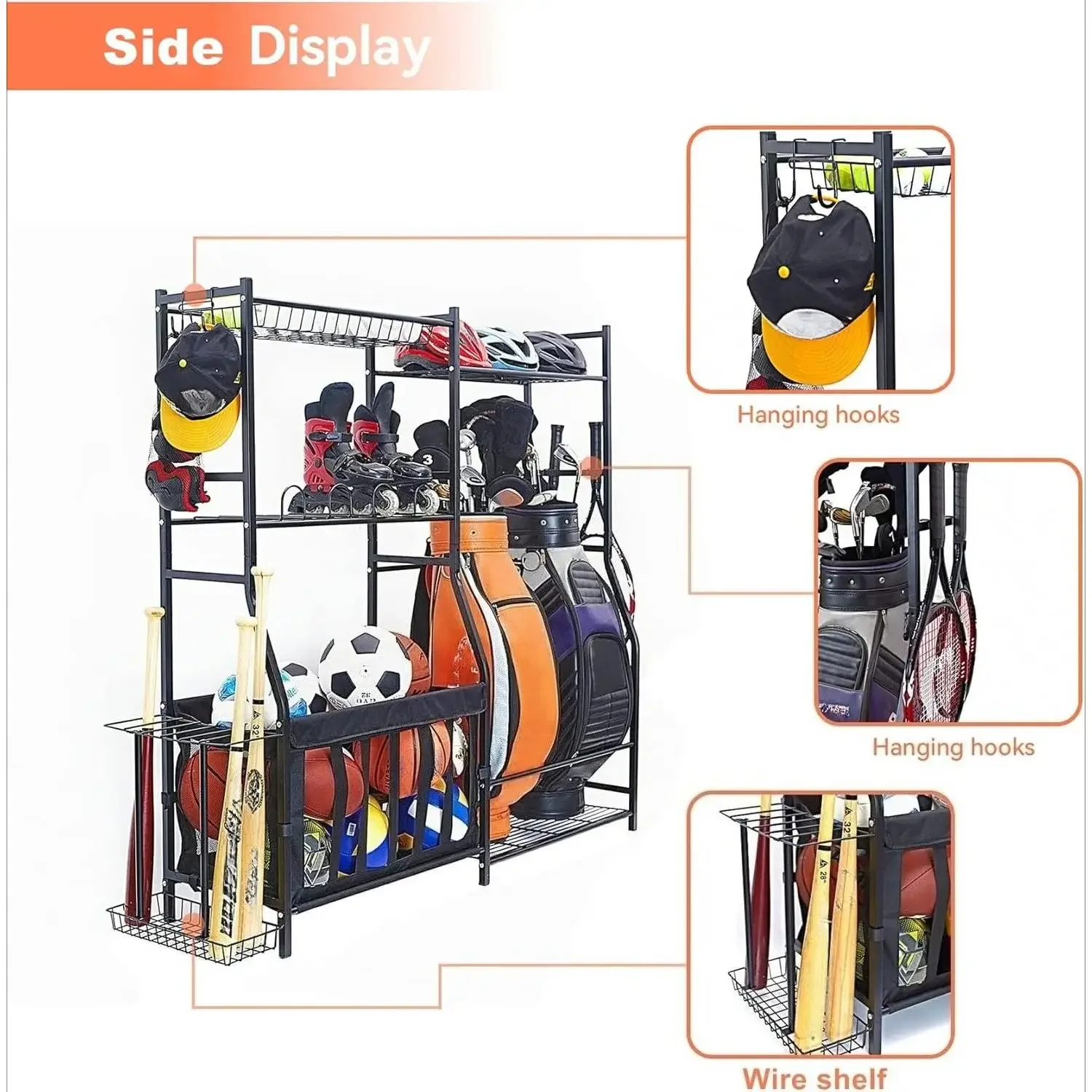Garage Sportgeräte Organizer, Golftaschenständer für Garage Ball Lagerregal Indoor/Outdoor Kinderspielzeug Aufbewahrungsorganisator Behälter