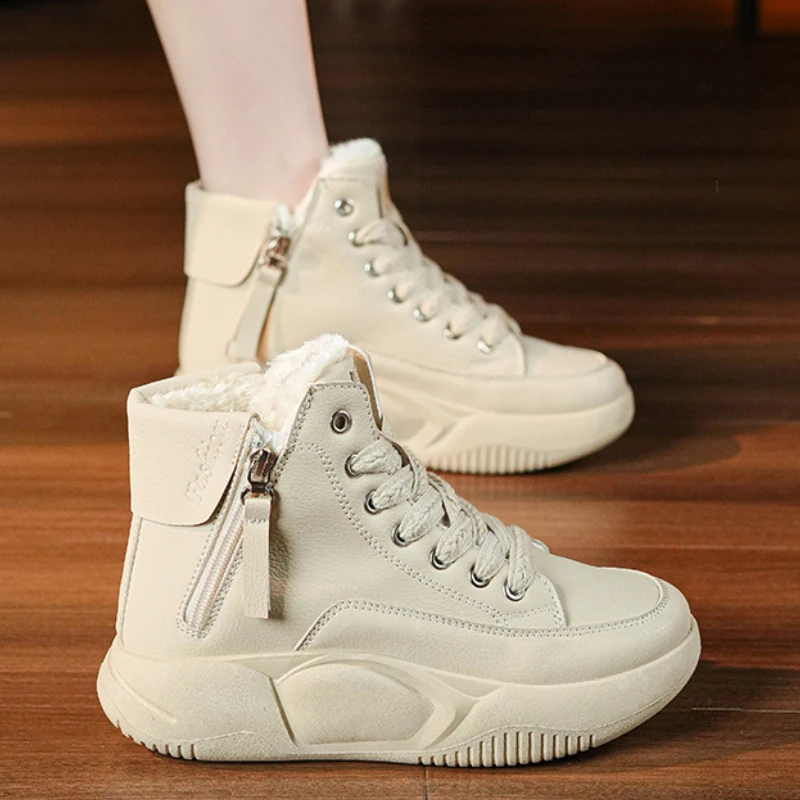 Trendy Design Cotton Shoes 2024 Winter New Collection Solid Color Casual High Lift Thick Bottom Anti Slip Women\'s Cotton Shoes