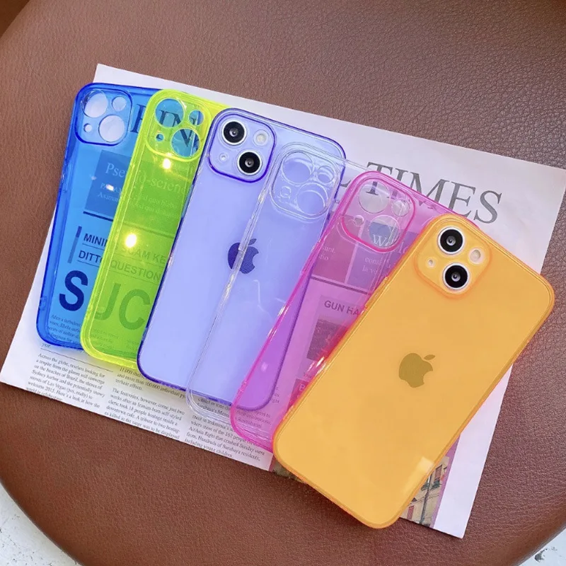 For Iphone 13 12 11 Pro Max Mini XR X XS Max 6 8 7 Plus SE 2020 Fashion Neon Fluorescent Color Phone Case Transparent Soft Cover