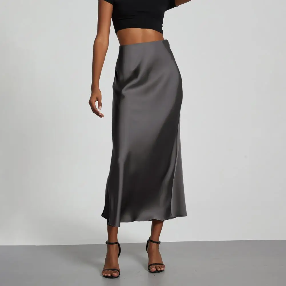 

Grey High Waist Skirts for Women Fashion Temperament Elegant Black Satin Skirt Classics Versatile Slim Long Skirt Summer New