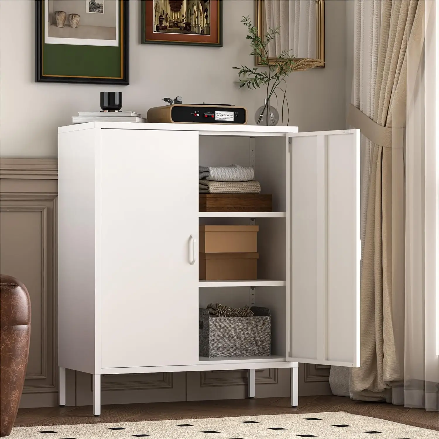 

Металлический шкаф с 2 дверцами и 4 полками, высотой 39,96 дюйма, стальной офисный шкаф, напольный шкаф для ванной комнаты, на заказ