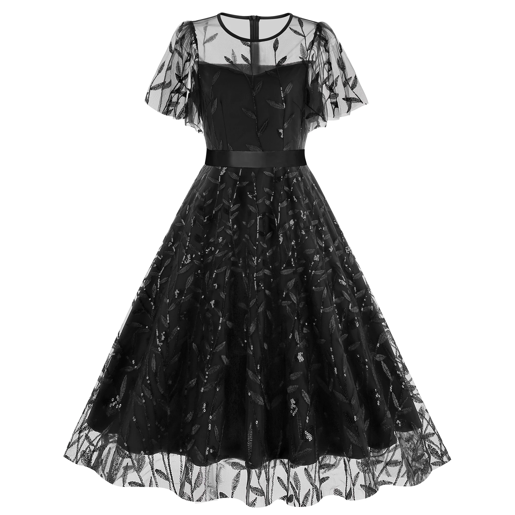 

Women's summer Lace short sleeve Dress O-Neck Elegant Vestidos Casual Occasion Slim Evening Dresses