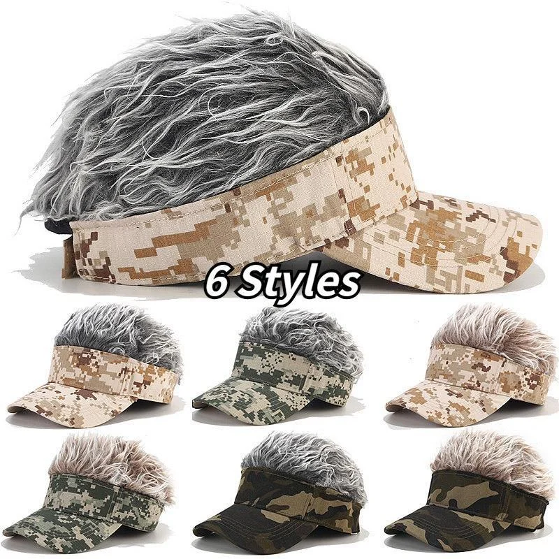 Men's Wig Camouflage Hat Fashion Casual Golf Baseball Cap Multi Color Wig Sun Visor Adjustable Button Sports Rock Punk Style