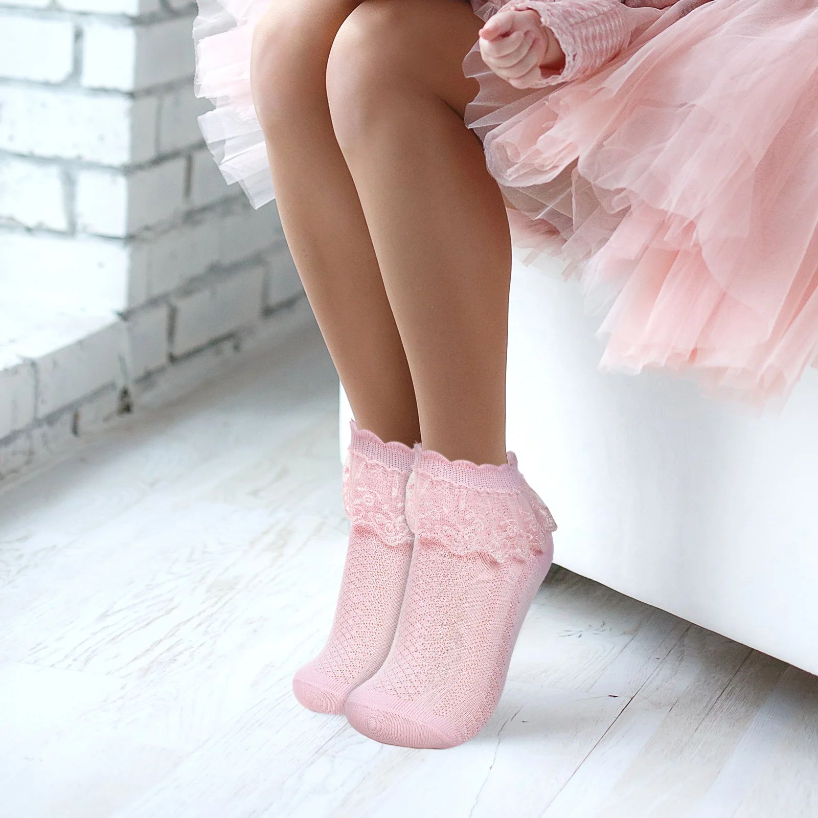 

4 Pairs Cotton Ruffle For Girls Lace Trim Cute Kids Above Ankle Thin Dress Boot Socks Short Casual Children Socks Lightweight