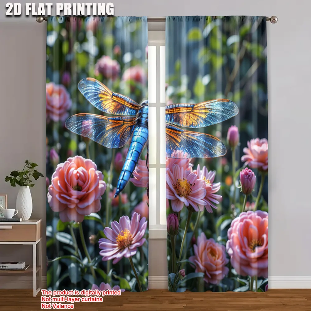 

2pc, Curtains dragonfly Versatile 100% Polyester,Without Electricity Family Party Decoration Suitable for Holiday Family Party