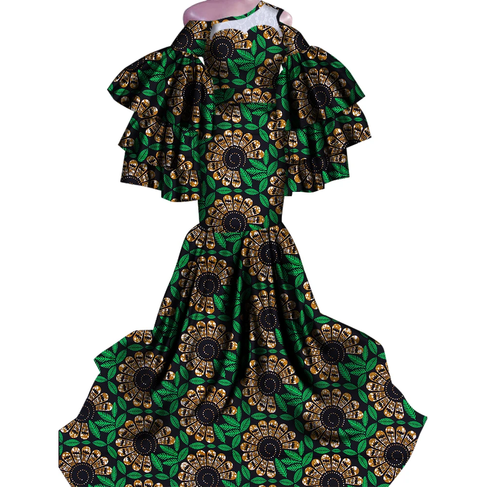 Bintarealwax Africa Dresses Dashiki Real Wax Print Traditional African Clothing Fishtail Big Swing Hem Dress for Women WY4336