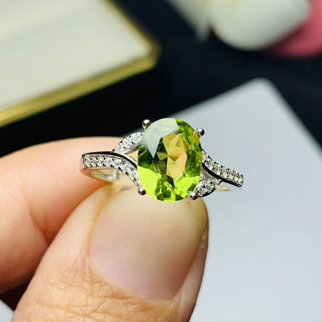 

2ct 7mm *9mm VVS Grade Natural Perdiot Ring for Daily Wear Solid 925 Silver Peridot Jewelry Woman Brithday Gift