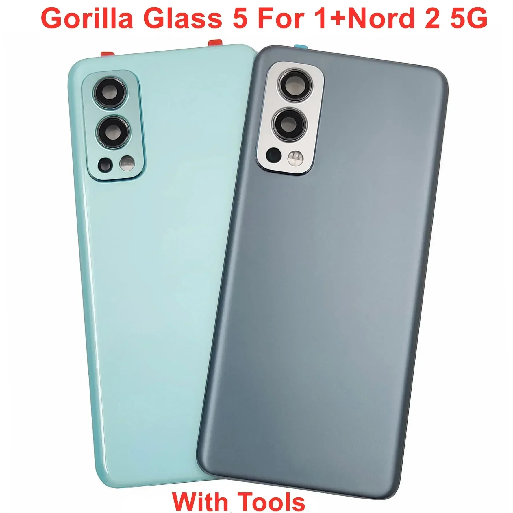 Gorilla Glass Back Lid Door For OnePlus Nord 2 5G Hard Battery Cover Rear Housing Panel Case With Camera Lens Adhesive