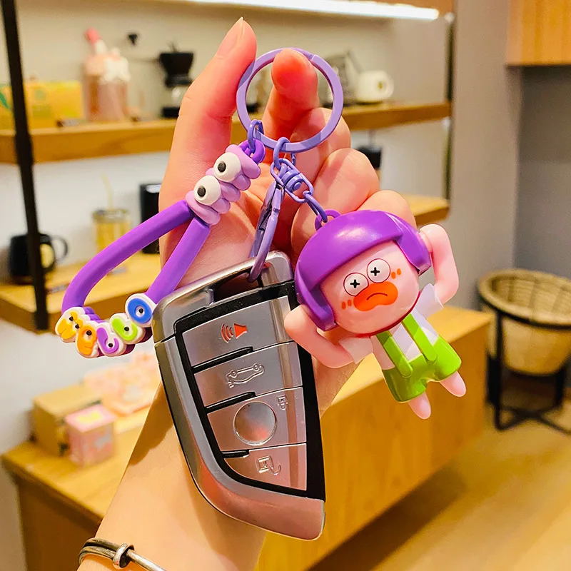 Fashion Change Face Ugly Doll Key Ring Funny Transform Expression Pendant Keychain Cartoon Bag Car Trinket Keyring Ornament Gift