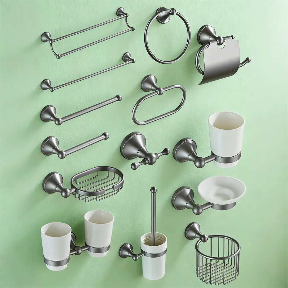 

Серые аксессуары для ванной комнаты, настенный керамический держатель для чашки, полка для туалетной щетки, вешалка для бумажных полотенец, кольцевая планка, набор аксессуаров для ванной комнаты