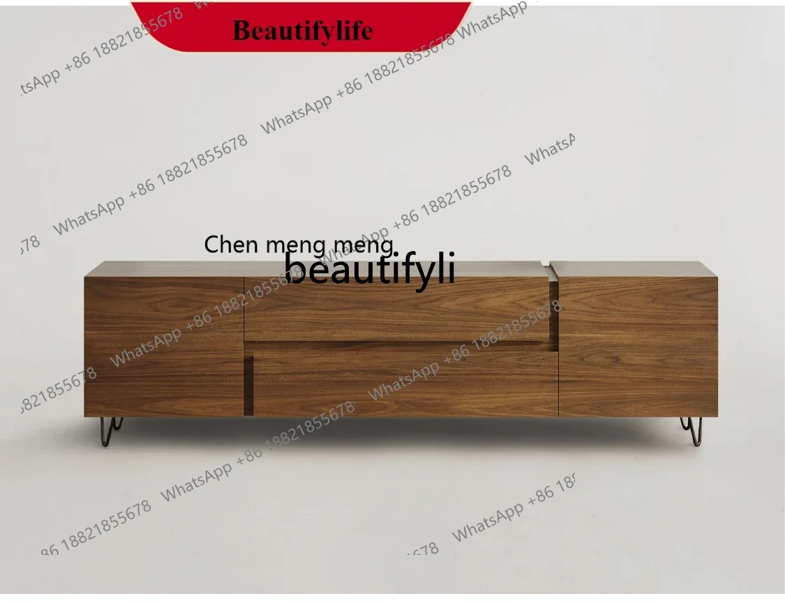 

G153 Black walnut TV cabinet Modern simple solid wood locker Nordic home drawer cabinet