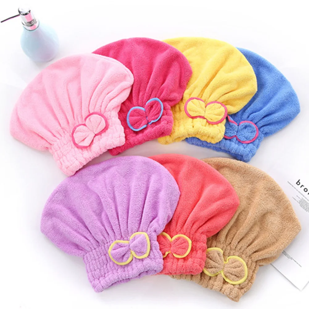 

Women Hair Drying Hat Cap Microfibre Quick Hair Drying Bath Spa Bowknot Cap Wrap Towel Hat Bath Bathroom Accessories Shower Cap